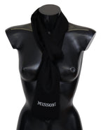 Schwarzer Schal aus 100 % Wolle, Unisex, mit Fransen und Logo