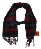 Black Red Check Wool Unisex Neck Wrap Fringes Scarf
