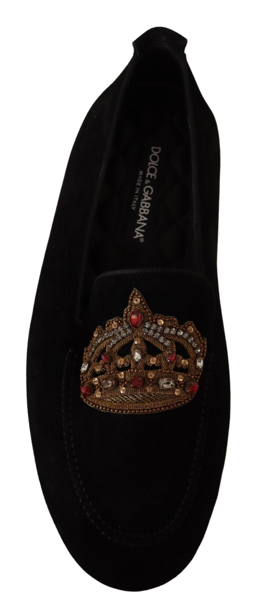 Schwarze Leder Crystal Gold Crown Loafers Schuhe
