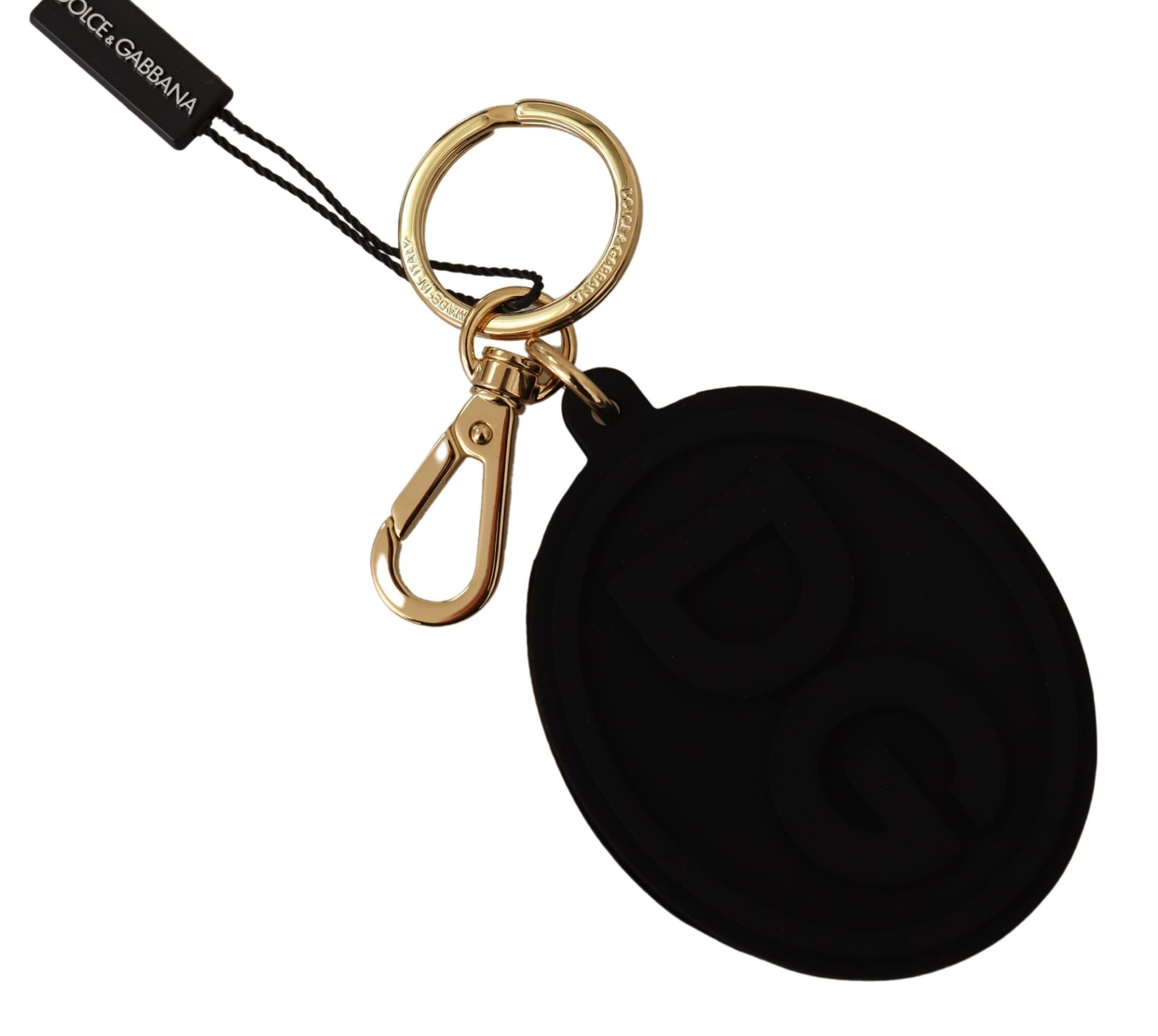 Portachiavi in metallo in ottone dorato con logo DG in gomma nera