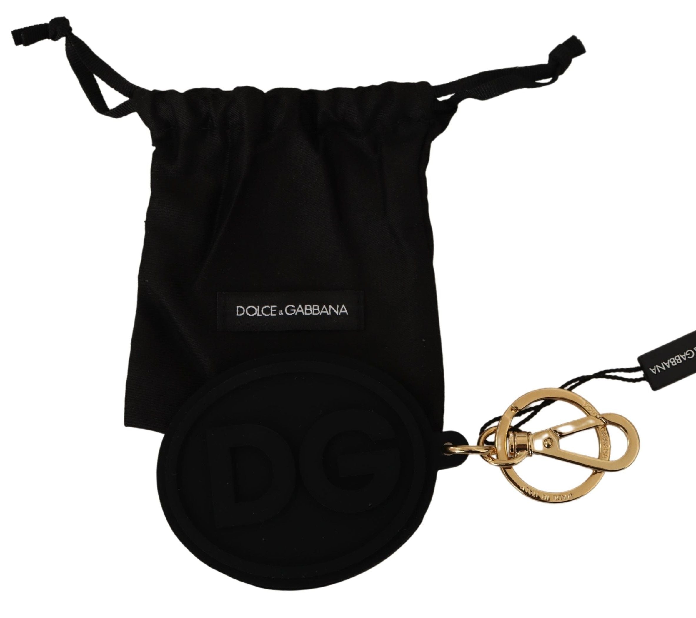 Portachiavi in metallo in ottone dorato con logo DG in gomma nera
