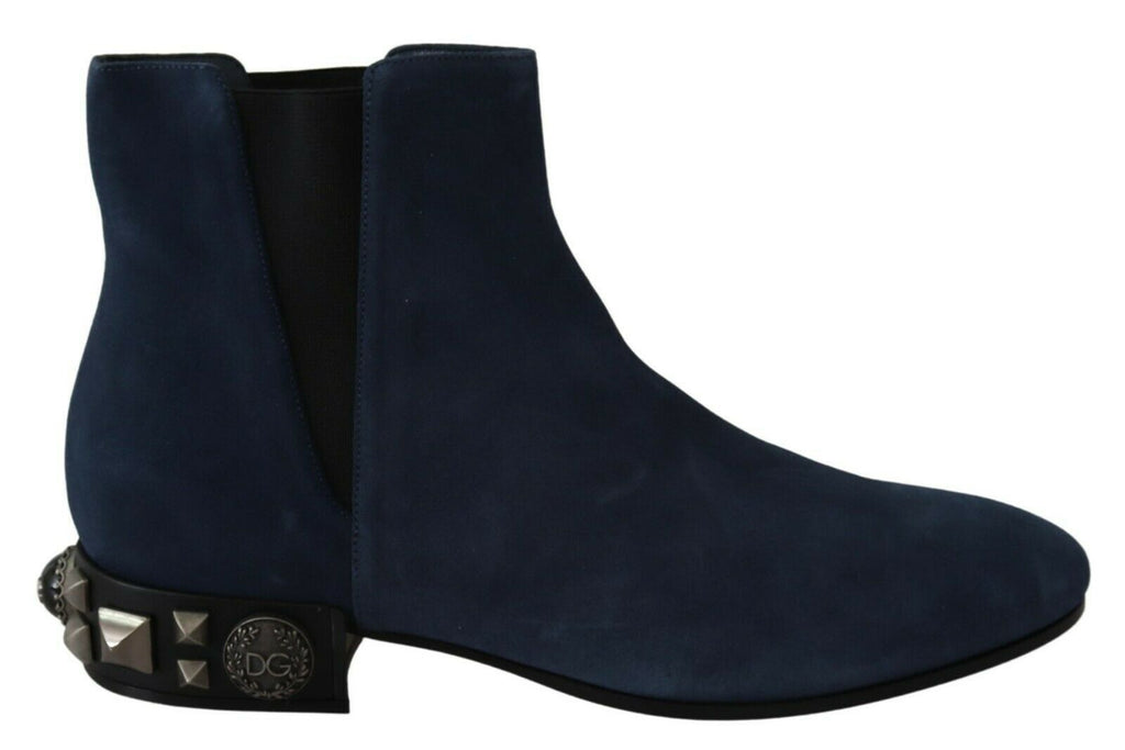 Blaue Wildleder-Stiefel mit Nietenverzierungen
