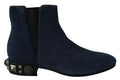 Blaue Wildleder-Stiefel mit Nietenverzierungen
