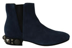 Blaue Wildleder-Stiefel mit Nietenverzierungen