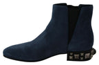 Blaue Wildleder-Stiefel mit Nietenverzierungen
