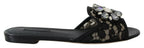 Black Taormina Lace Slides Crystals Flats Shoes