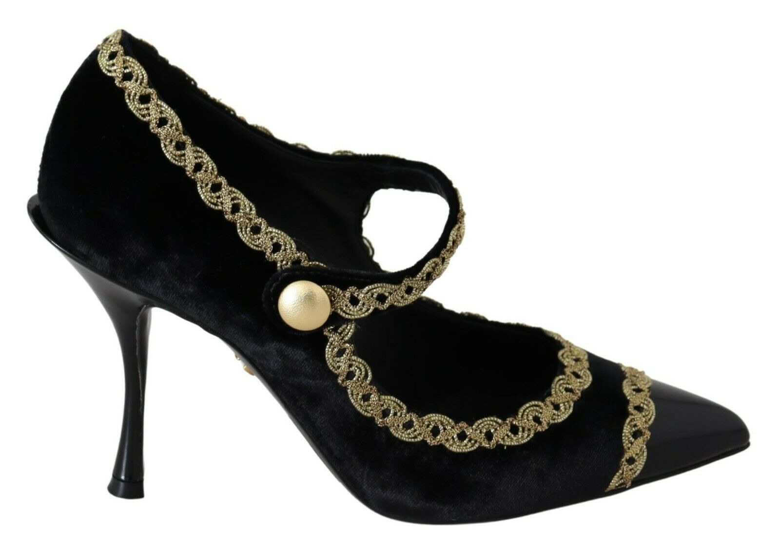 Black Embellished Velvet Mary Jane Pumps