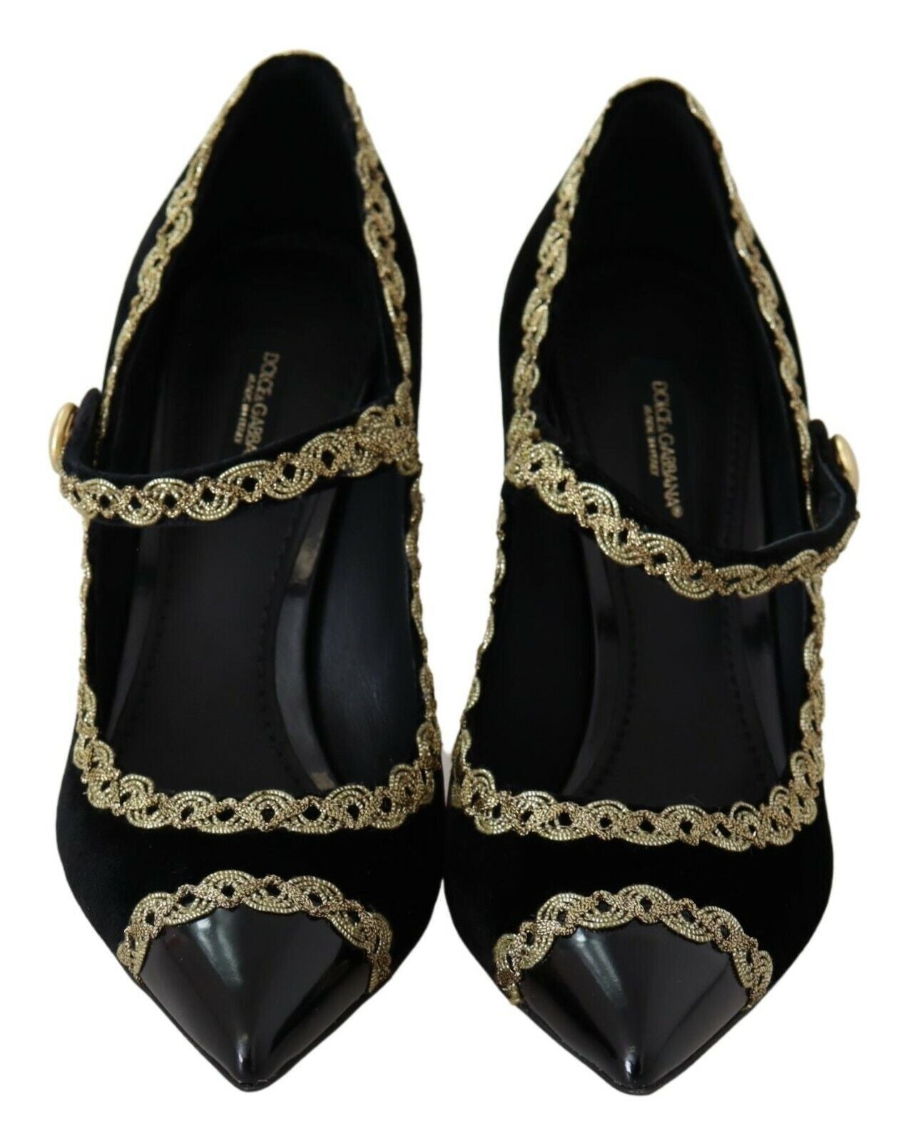 Black Embellished Velvet Mary Jane Pumps