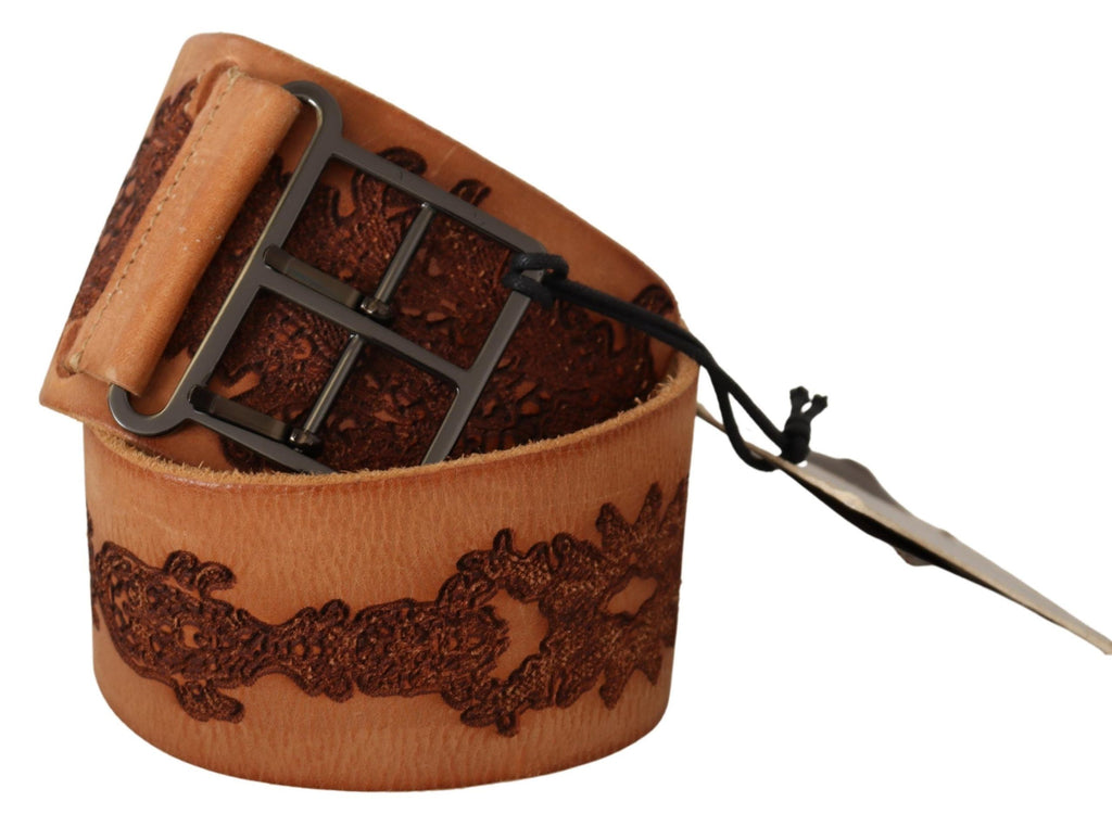 Gürtel aus braunem Echtleder mit schwarzer Logo-Schnalle