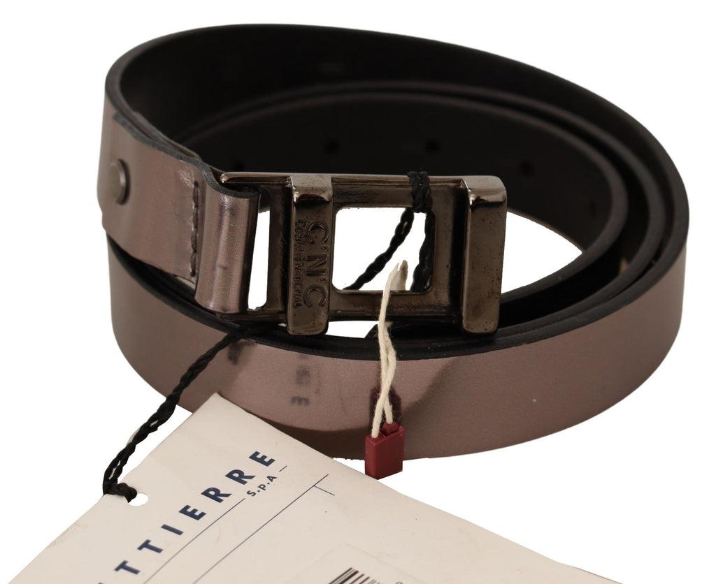 Pinkfarbener Gürtel aus Metallic-Leder mit Schnalle