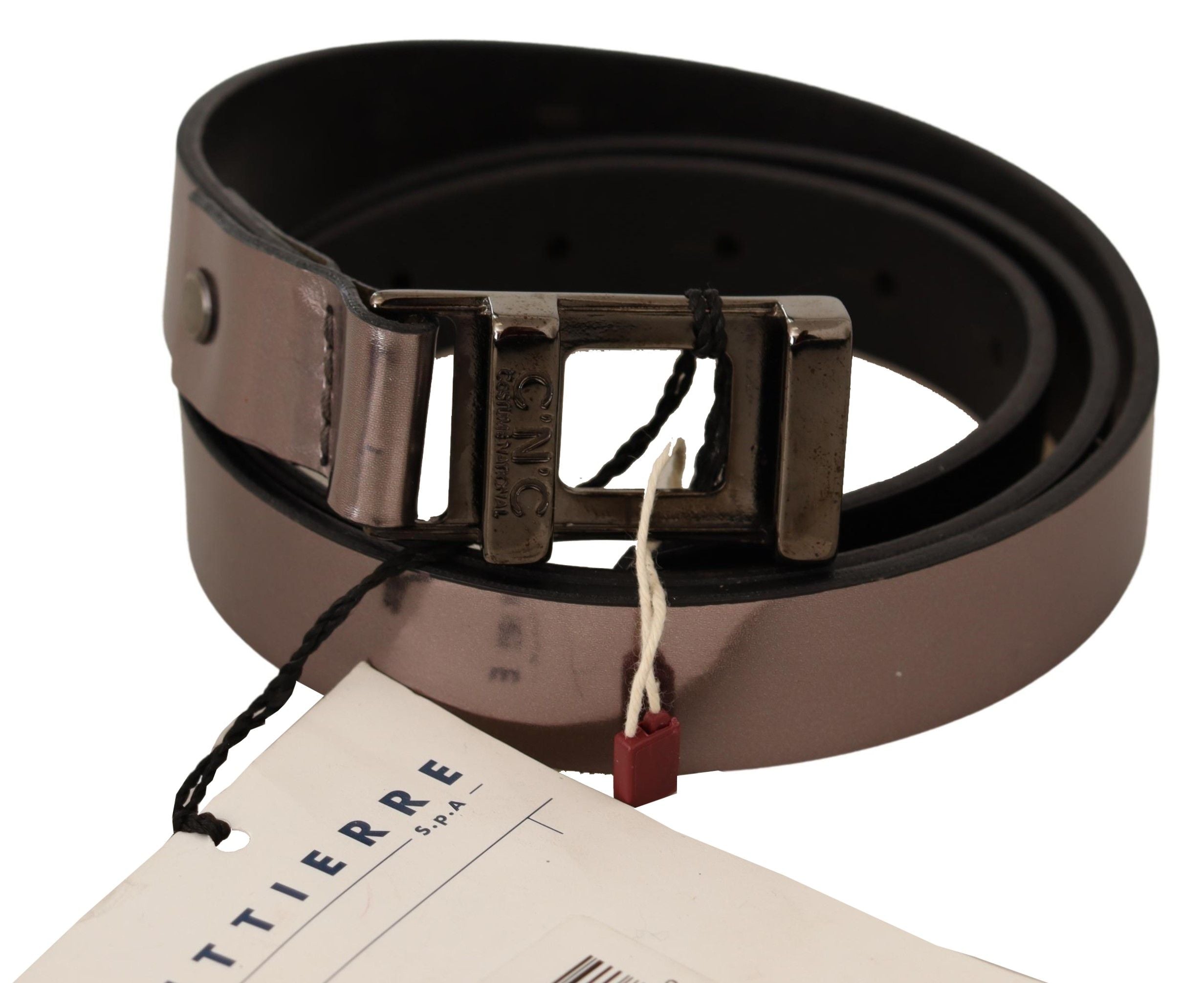 Pinkfarbener Gürtel aus Metallic-Leder mit Schnalle