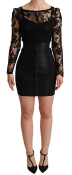 Black Fitted Lace Top Bodycon Mini Dress