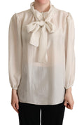 Light Gray Ascot Collar Silk Blouse Top