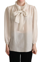 Light Gray Ascot Collar Silk Blouse Top