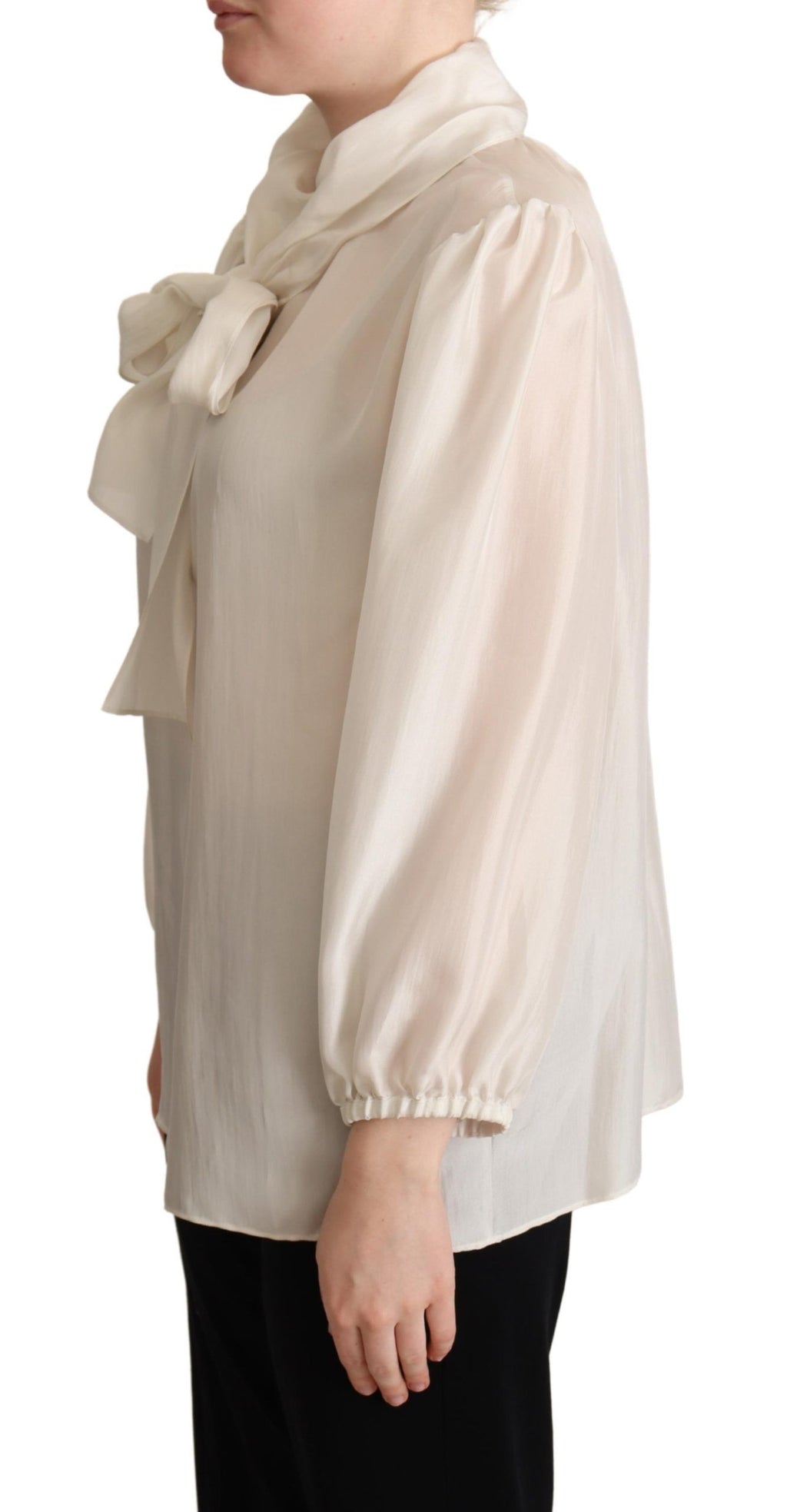 Light Gray Ascot Collar Silk Blouse Top