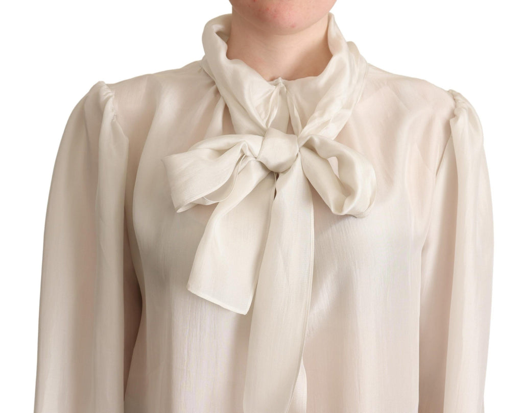 Light Gray Ascot Collar Silk Blouse Top