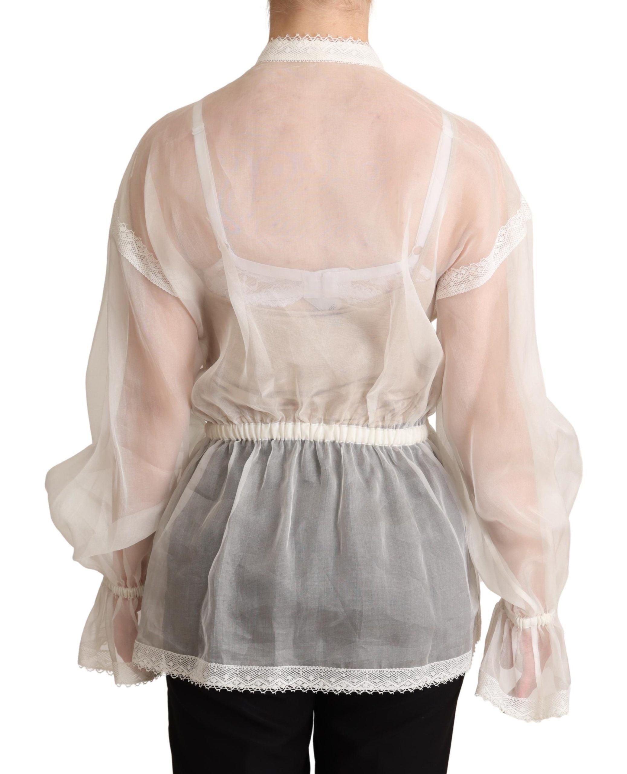Weiße Bluse mit Ascotkragen und langen Ärmeln