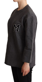 Grauer bestickter Damen-Pullover