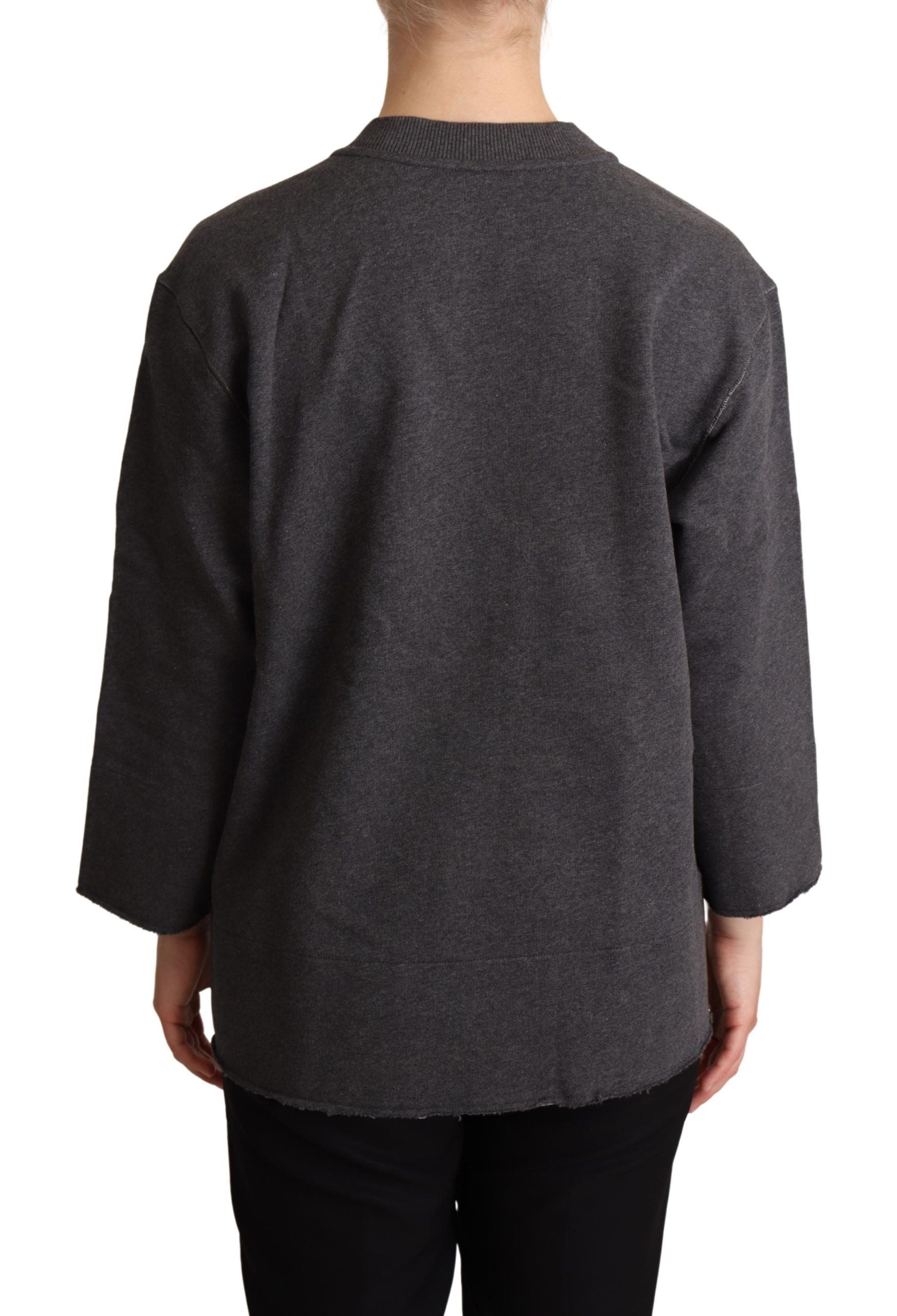 Grauer bestickter Damen-Pullover