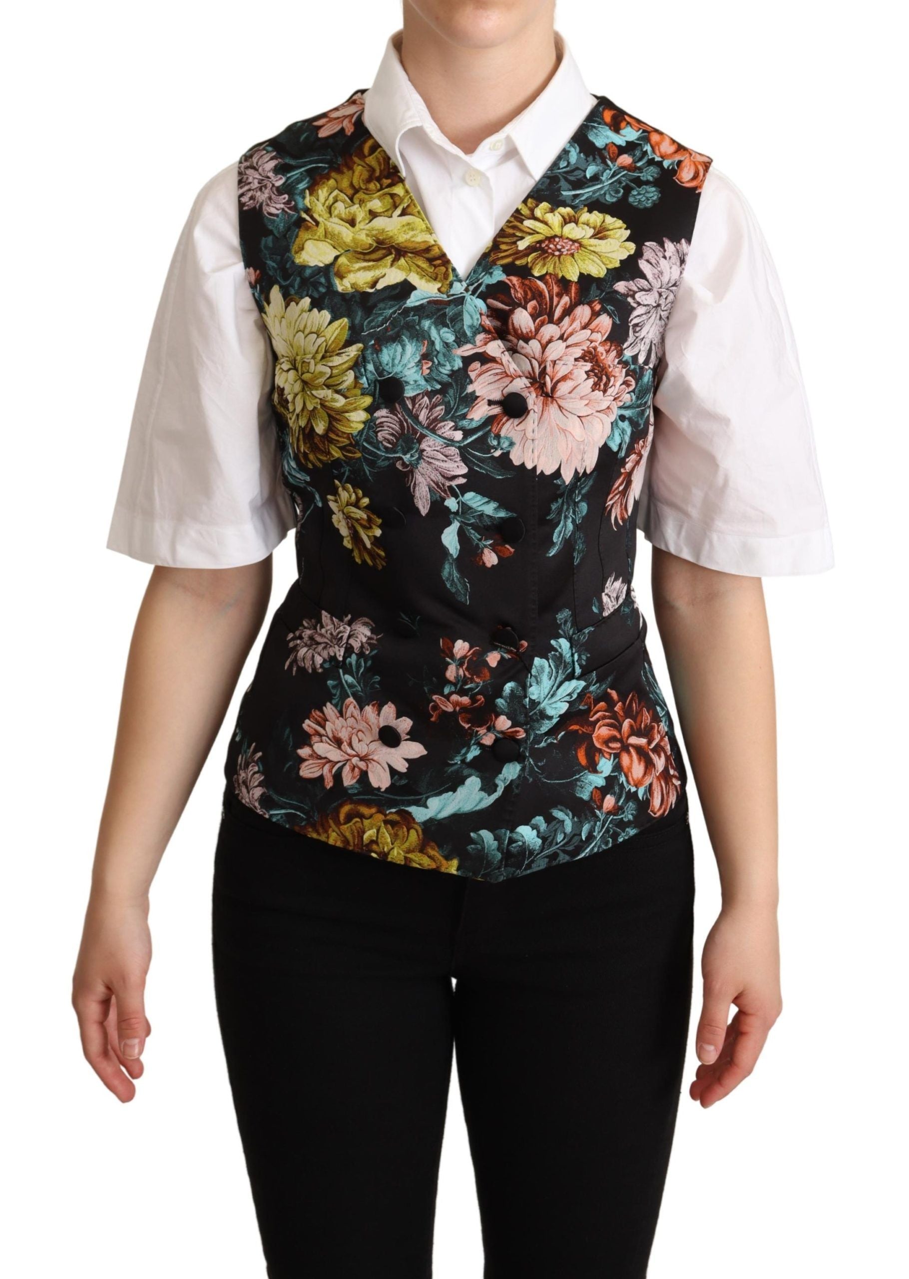 Gilet floreale jacquard nero