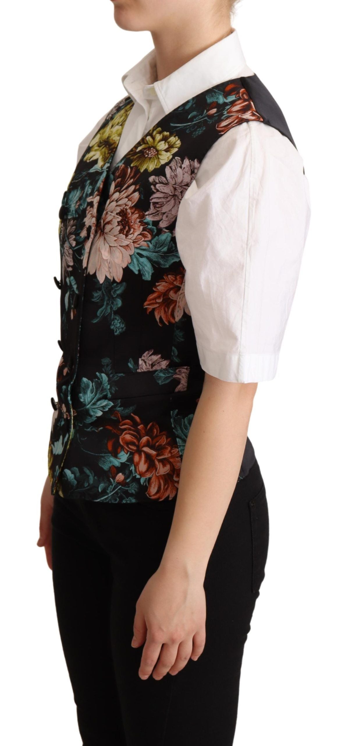 Gilet floreale jacquard nero