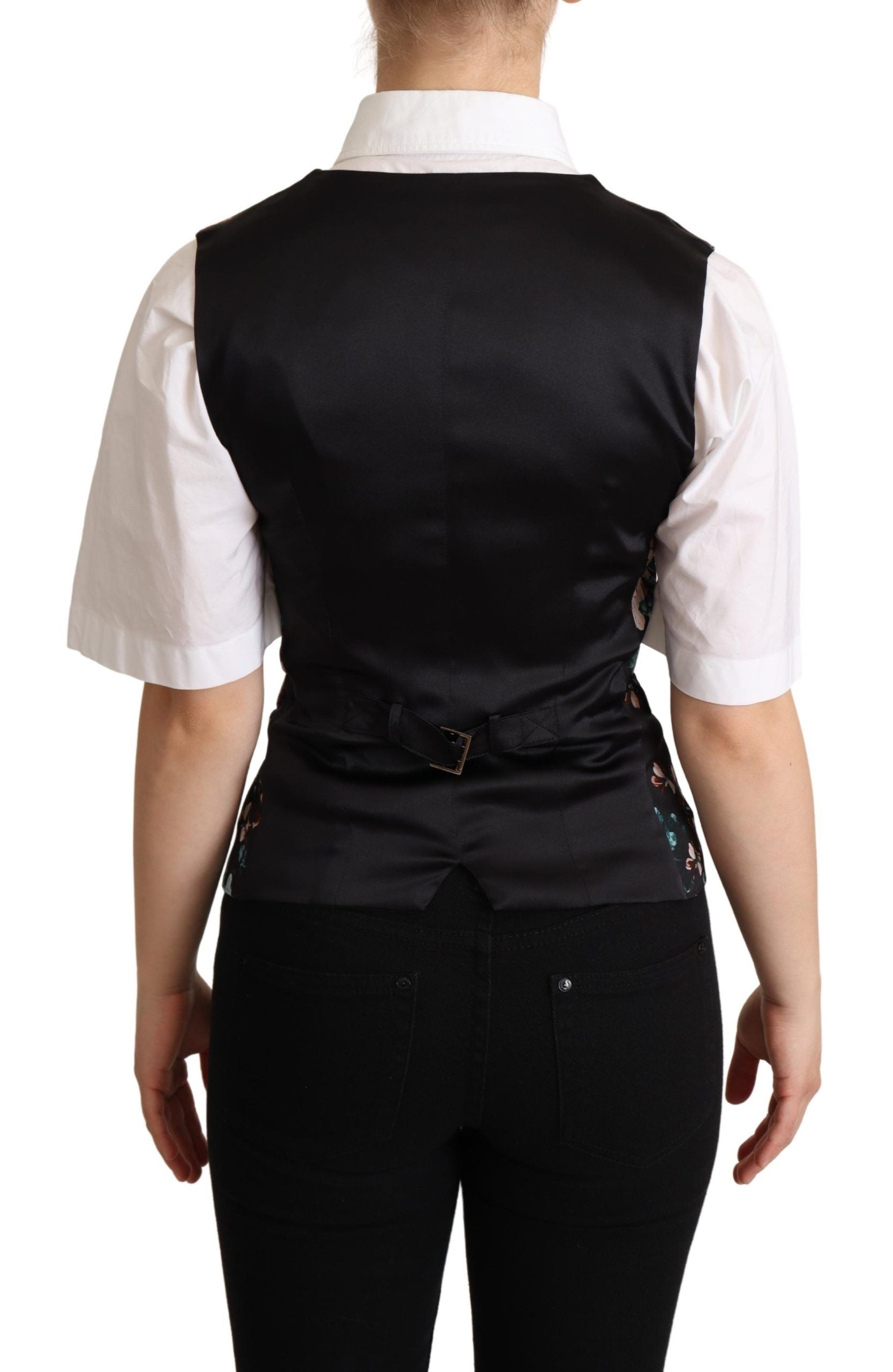 Gilet floreale jacquard nero