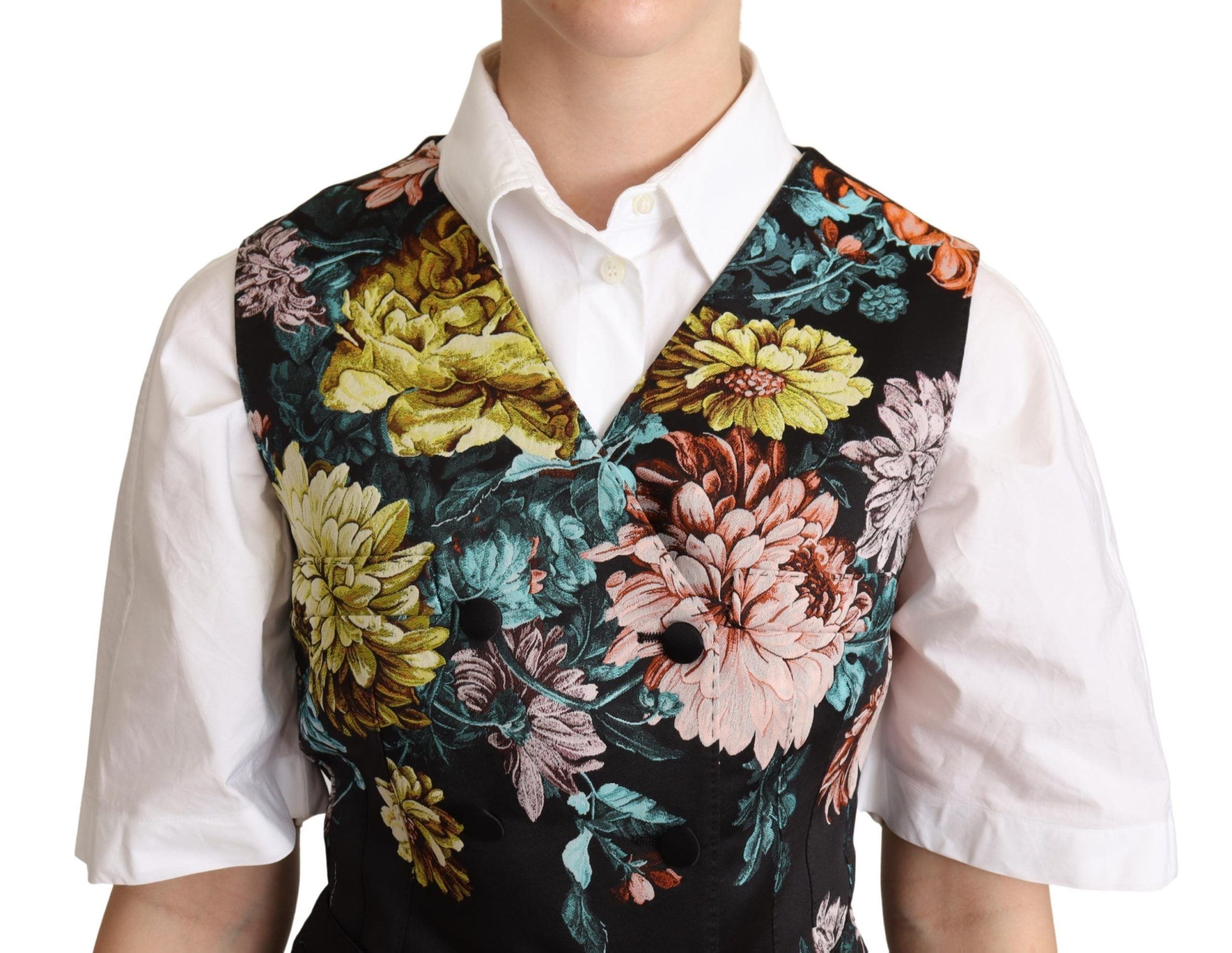 Gilet floreale jacquard nero