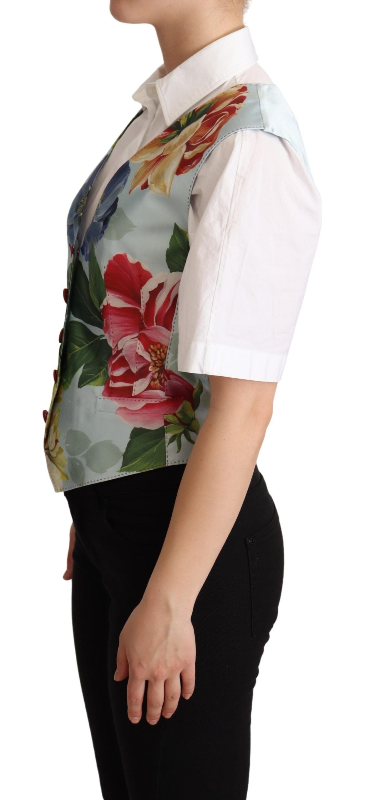 Gilet in seta floreale verde menta