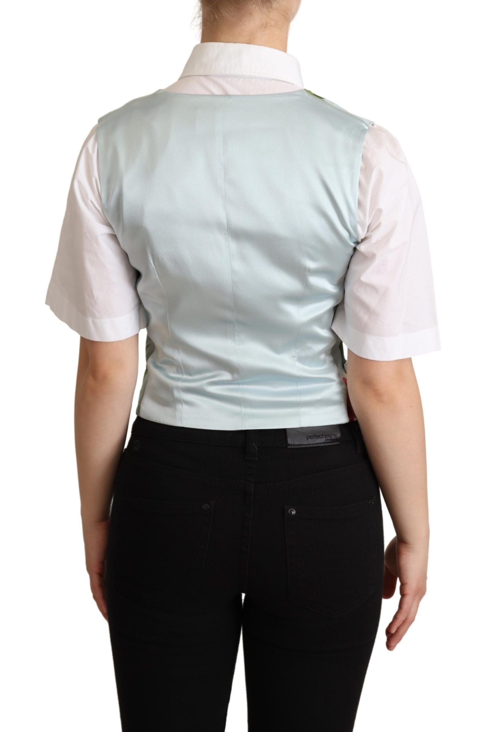 Gilet in seta floreale verde menta