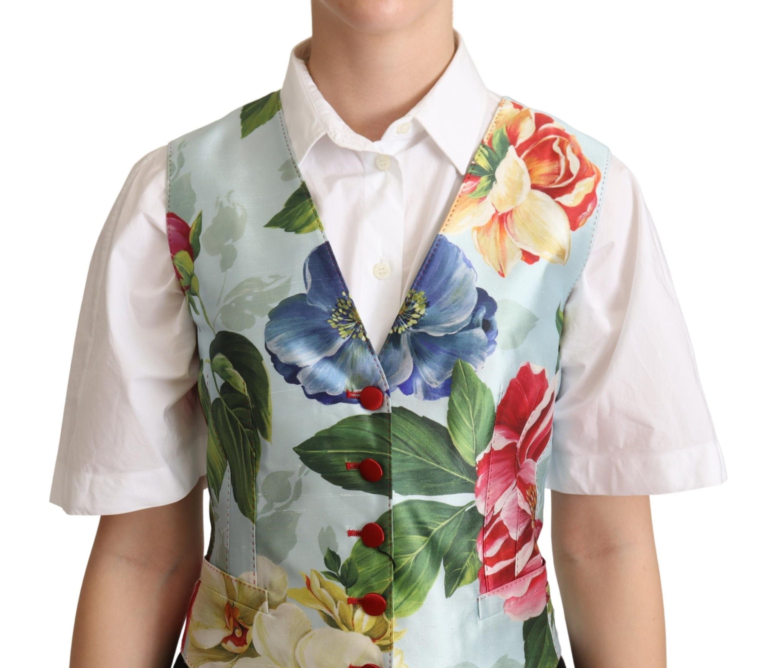 Gilet in seta floreale verde menta