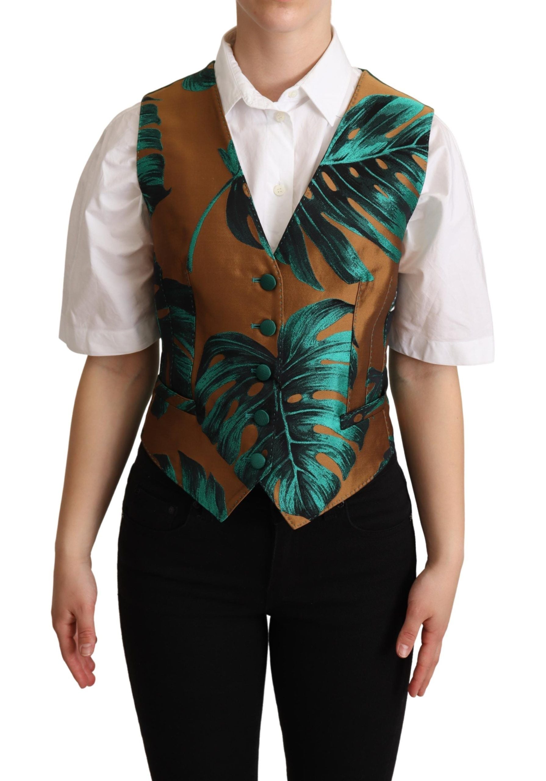 Gilet Gilet in Jacquard Verde Foglia Oro