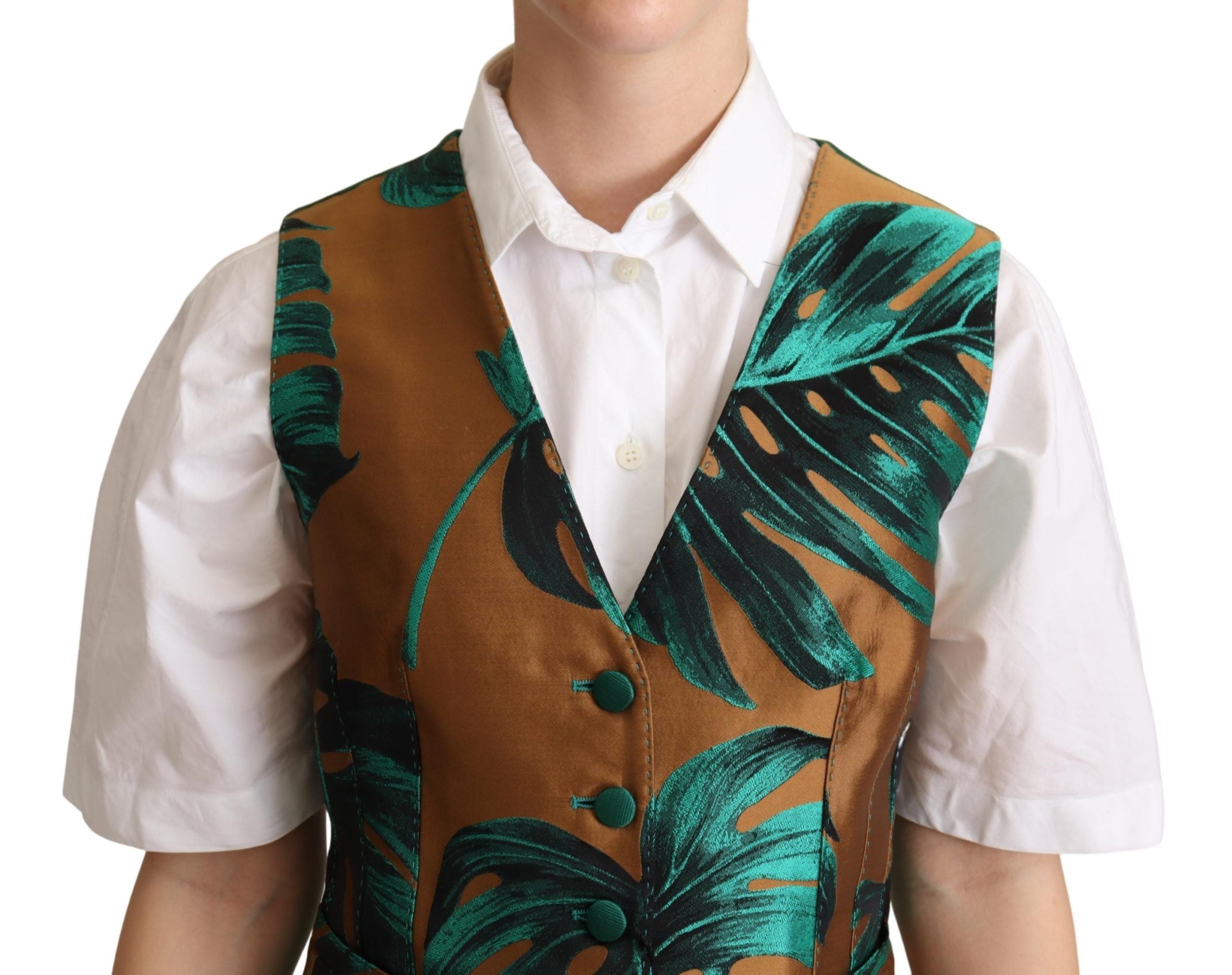 Gilet Gilet in Jacquard Verde Foglia Oro