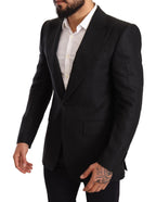 Schwarzer Leinen Slim Fit Mantel Jackett Blazer