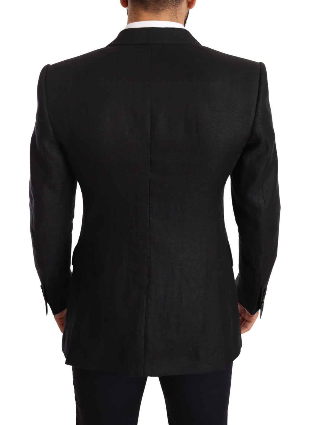 Schwarzer Leinen Slim Fit Mantel Jackett Blazer