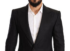 Schwarzer Leinen Slim Fit Mantel Jackett Blazer