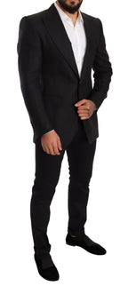 Schwarzer Leinen Slim Fit Mantel Jackett Blazer