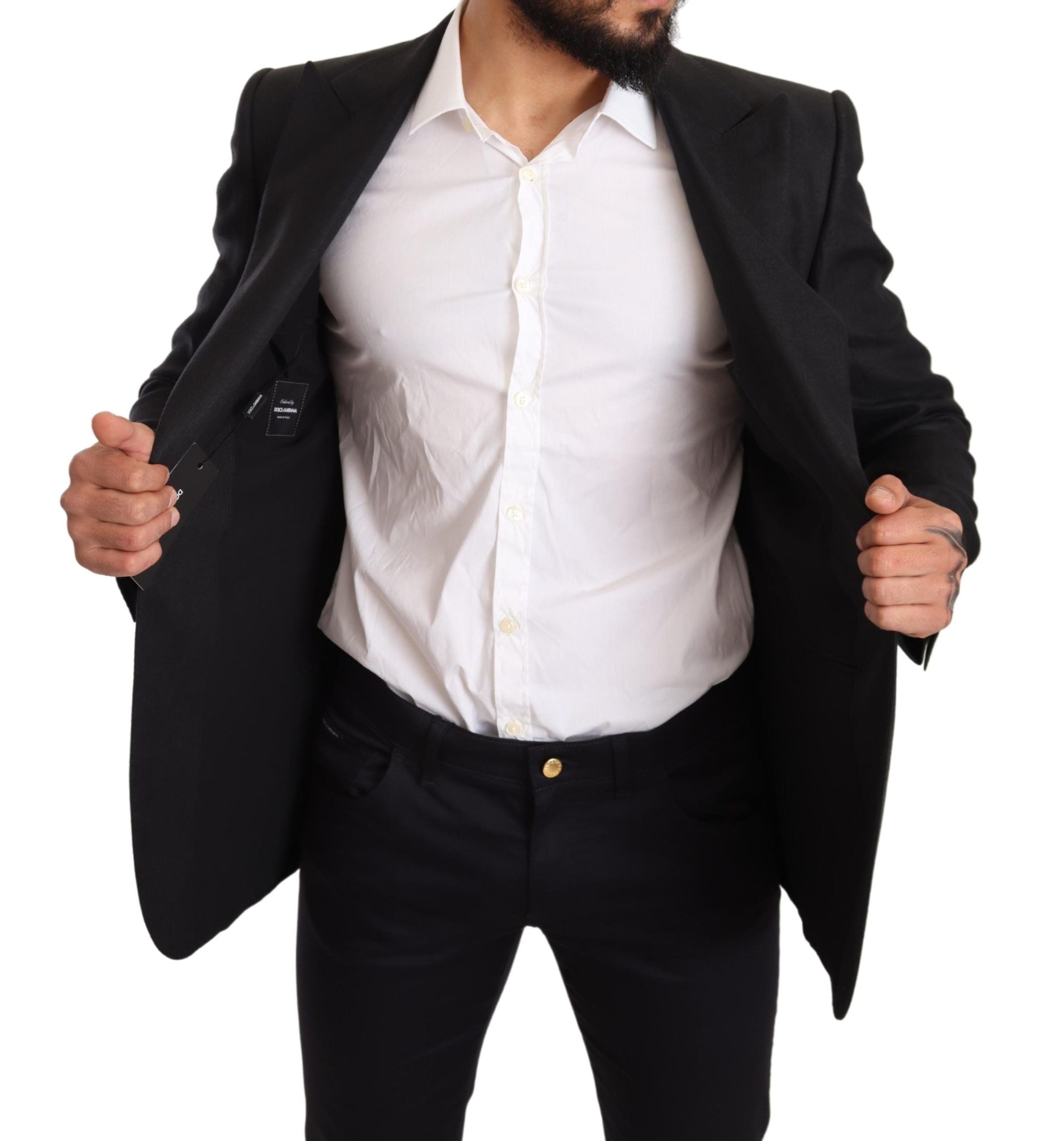 Schwarzer Leinen Slim Fit Mantel Jackett Blazer