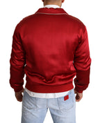 Bomberjacke aus roter Seide mit DG-Logo und Knöpfen