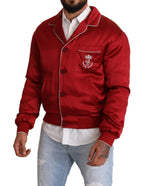 Bomberjacke aus roter Seide mit DG-Logo und Knöpfen