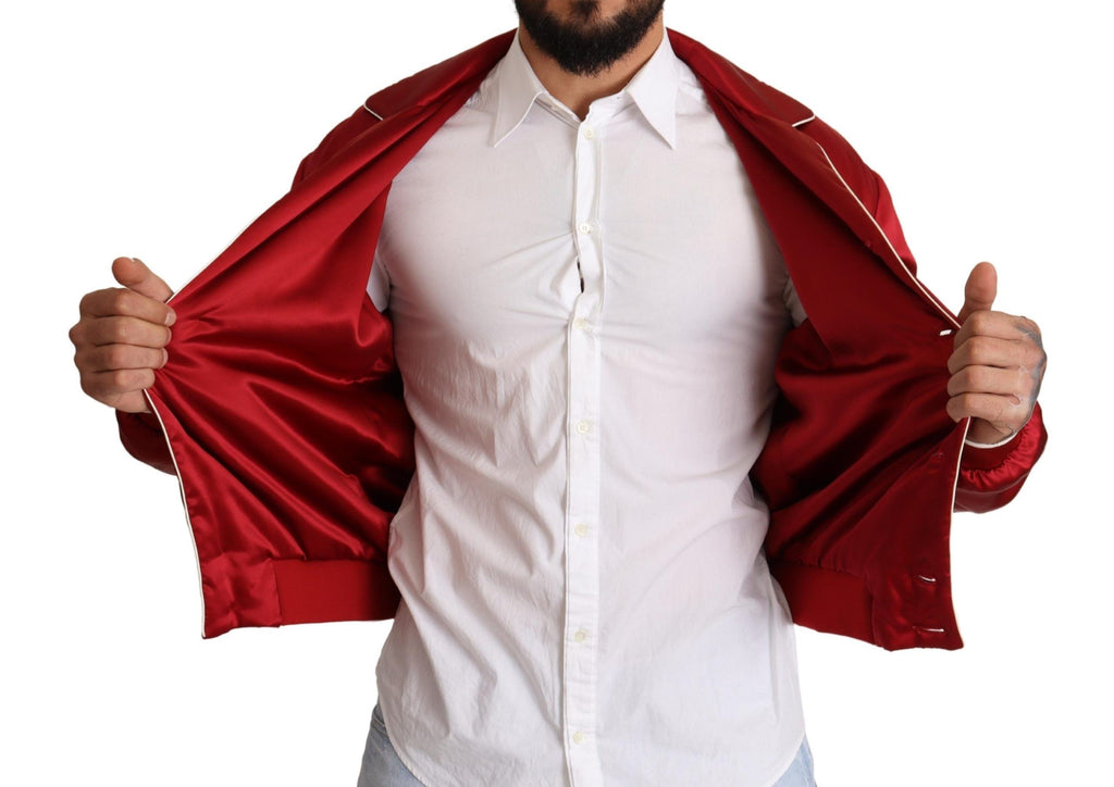Bomberjacke aus roter Seide mit DG-Logo und Knöpfen