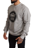 Maglione in cotone con stampa Re Corona Grigia