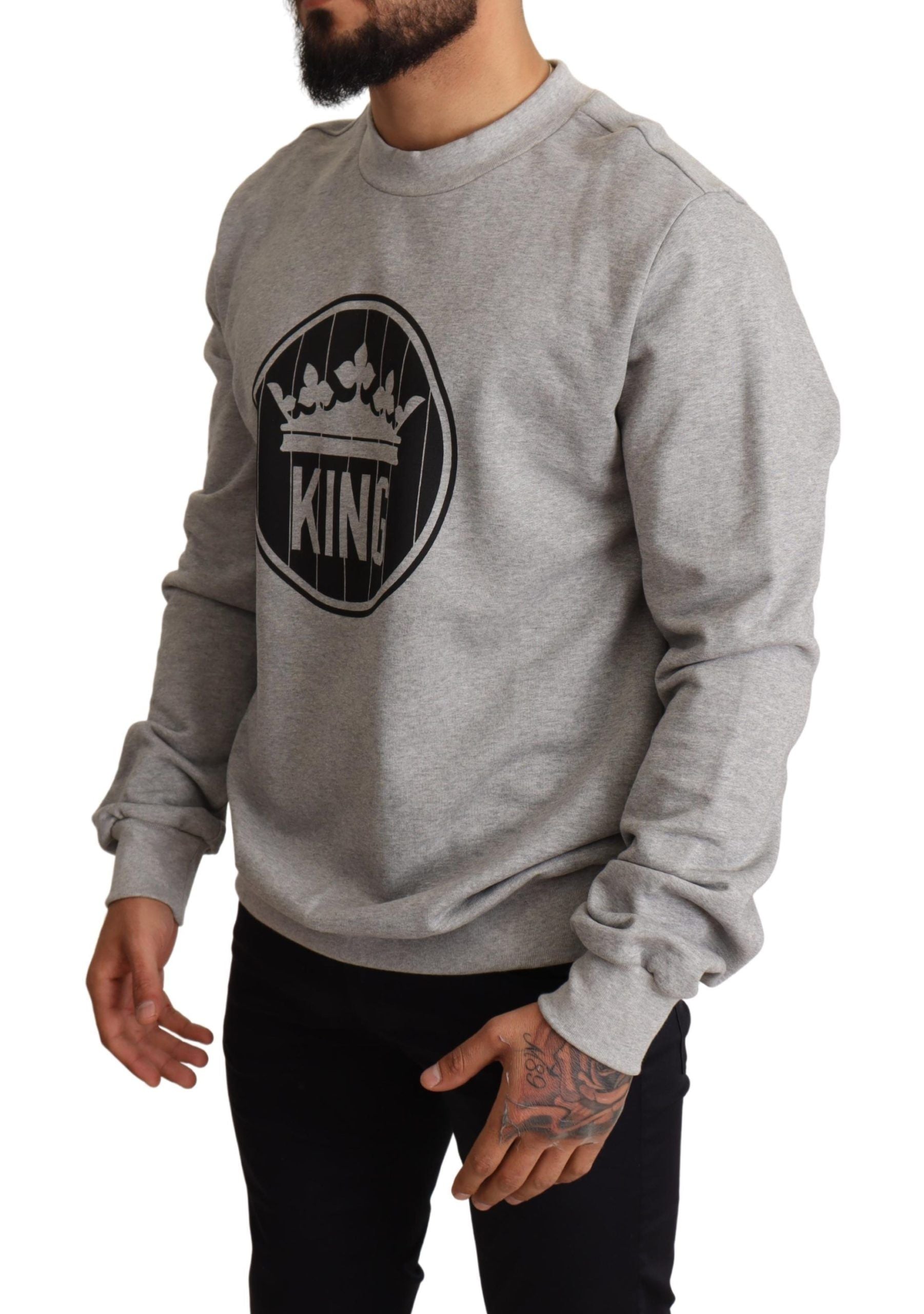 Maglione in cotone con stampa Re Corona Grigia