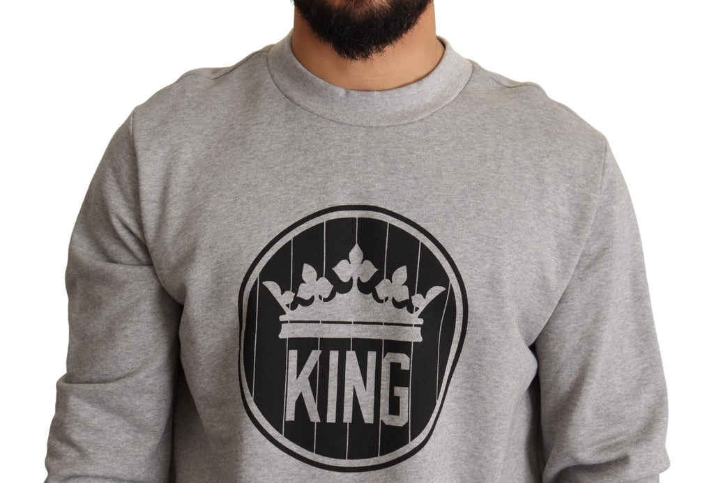 Maglione in cotone con stampa Re Corona Grigia