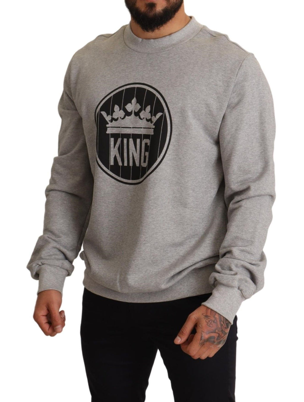 Maglione in cotone con stampa Re Corona Grigia