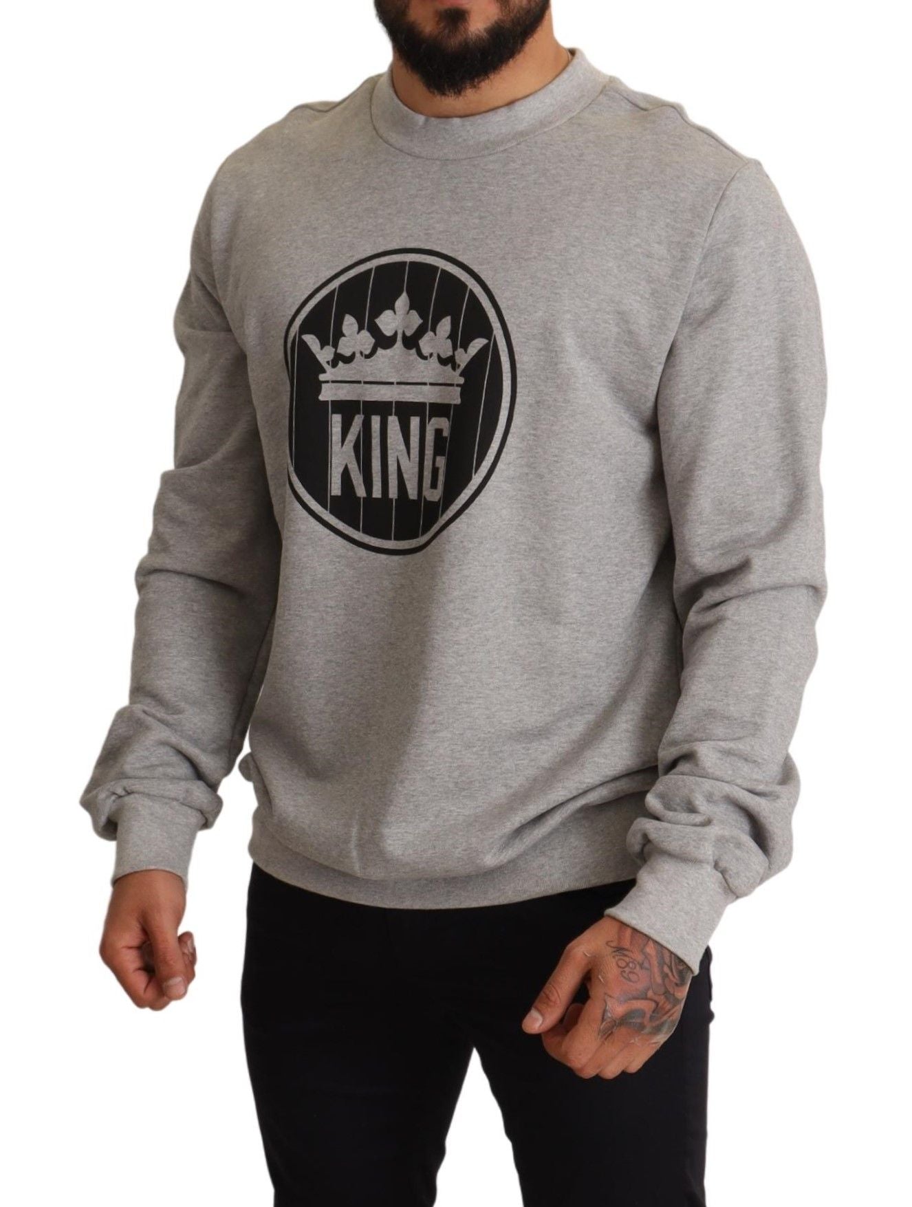 Maglione in cotone con stampa Re Corona Grigia