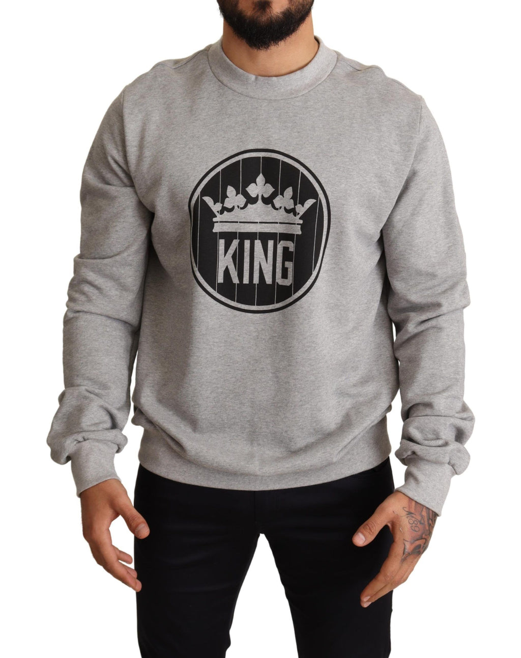 Maglione in cotone con stampa Re Corona Grigia