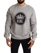 Maglione in cotone con stampa Re Corona Grigia