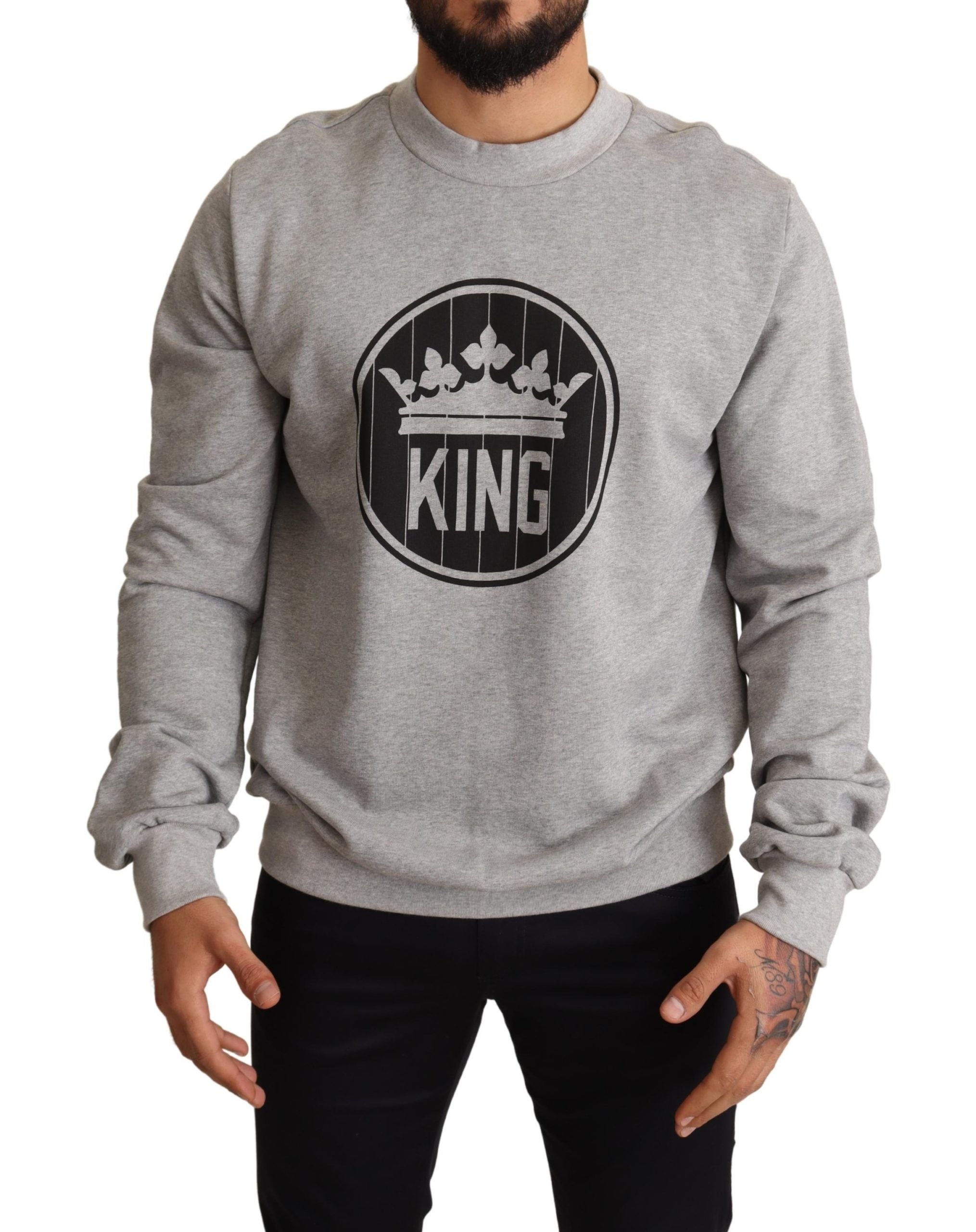 Maglione in cotone con stampa Re Corona Grigia