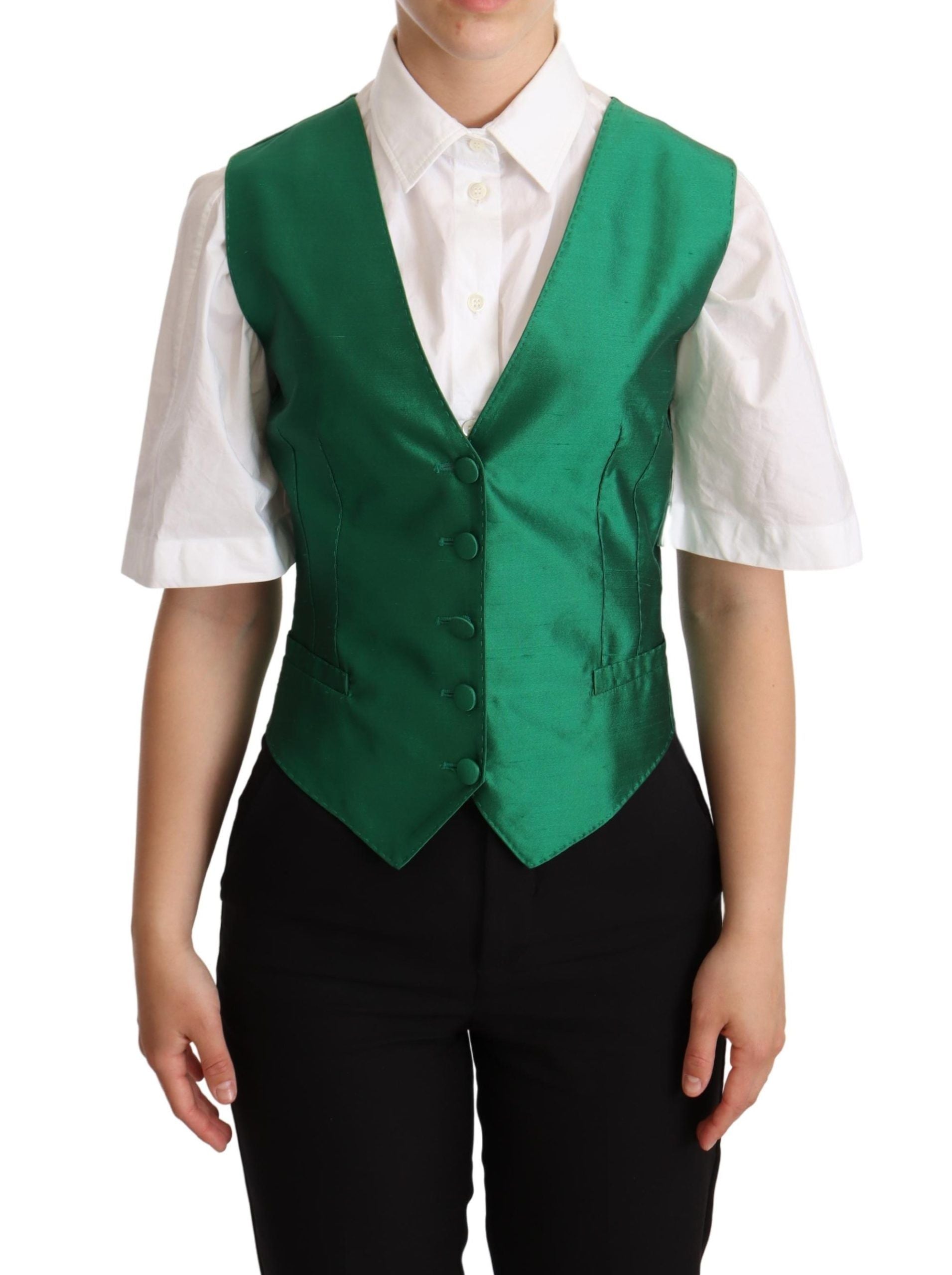 Gilet in raso di seta verde senza maniche