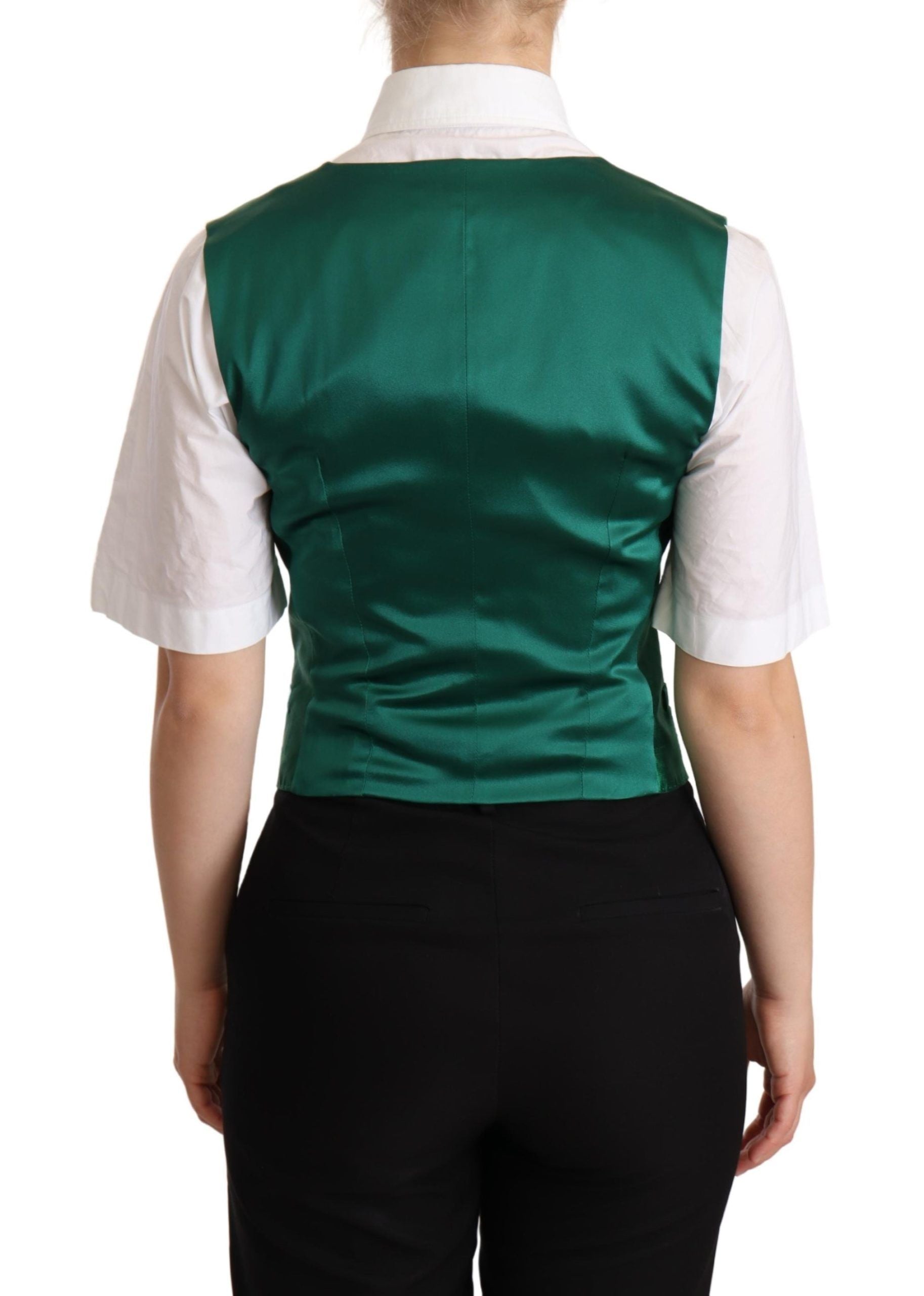 Gilet in raso di seta verde senza maniche